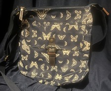 FAT FACE Navy Blue White Butterfly Print Oil Cloth Messenger Shoulder Bag