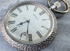 Seiko Elnix Silver Pocketwatch 44mm Vintage W Chain