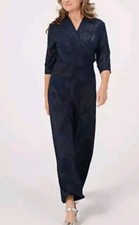 Kim & Co 3/4 Sleeve Foil Paisley Brazil Jersey Jumpsuit, Navy/Gold, Size XL