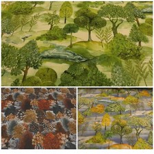 PRINTED VELVET FABRIC Stunning Forest Trees design Curtain Cushions Upholstery