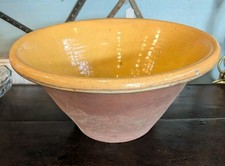 Antique French Large Yellow Glazed Terracotta Mixing Bowl/ Dairy Bowl 48cm Dia