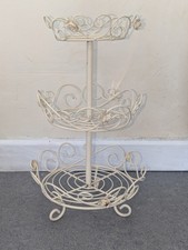 Vintage Cream 3 Tier Cake Stand Metal – Cupcakes, Fruit, Tea Display Shabby Chic