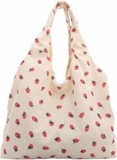 Strawberry Tote Bag Corduroy Shopper Handbag Shoulder Travel Beach PrintHoliday