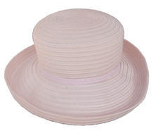 Ladies Pale Pink Straw Bowler Boater Summer Sun Hat - VGC