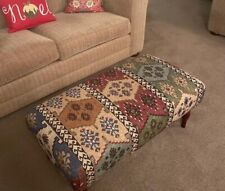 handmade warwick anthropology kilim style fabric footstool with mahogany legs
