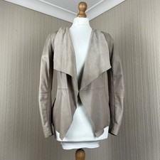 Oasis Real Leather Waterfall Blazer Jacket Beige Lagenlook Small Smart Biker
