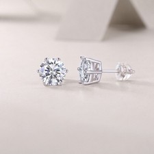 1-2Ct Round Cut VVS1/D GRA Certified Moissanite Stud Earrings Solid 925 Silver