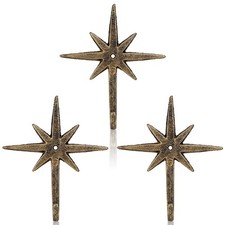 3 Pcs Cast Iron 8 Pointed Atomic Starburst Cute Wall Hooks Mid Century Star H...
