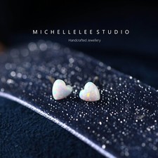 5mm White Opal Heart Stud