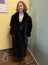 Vintage Dubrowski & Perlbinder Black Tissavel Faux Fur Full Length Coat