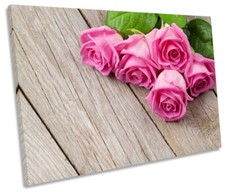 Pink Rose Flower Floorboard CANVAS WALL ART Picture Print