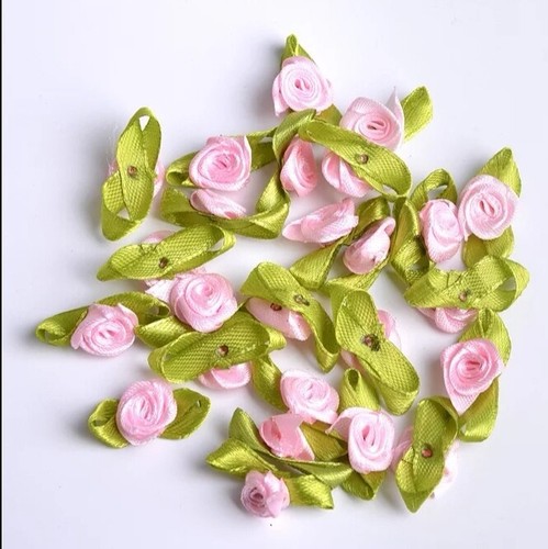 Small rose buds satin ribbon - rose,