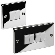 Volex 2/4 Gang Polished Chrome Light Switches Electrical Socket W/ White Inserts