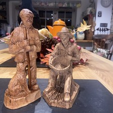  A pair of Vintage Hand Carved Wooden men  Figures French Folk Art