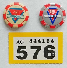 Vintage  2  ABC Minors pin badges red edges 576