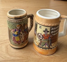 Vintage Ceramic Souvenir Tankard Style Mugs Blankenberge and Foreign Set of 2