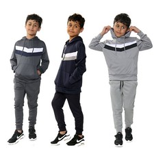 Boys slim fit tracksuit Set Jogging Bottom top hoodie Contrast Stripe Hoody