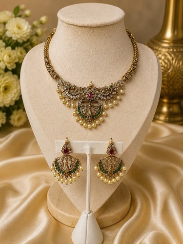Antique gold peacock necklace - gold,