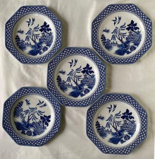 Willow Pattern Ironside J & G Meakin Octagonal side plates x 5 Blue White