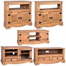 Corona TV Unit Entertainment Cabinet Display Storage Stand Solid Waxed Pine