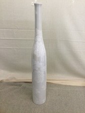 Tall Round Slim Ceramic Vase with Cream Backgroud and White Floral Pattern