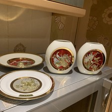 The Art of Chokin 24k Gold Edged Ceramic Vases X2 and 2 Plates VGC Vintage