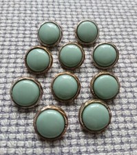 10 x Green Blue Tarnished Gold Tone Metal Look Buttons 15mm Vintage Steampunk