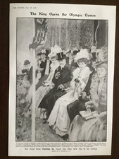 POSTER : THE GRAPHIC 18TH JULY 1908 THE KING & QUEEN AT OLYMPIC GAMES IN ENGLAND