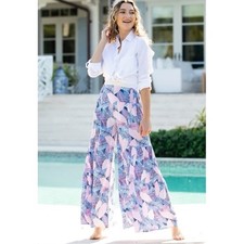 Walker & Wade XS Tropical Leaf Wide Leg Palazzo Pants Multicolor Boho Resortwear