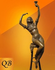 ART DECO BRONZE FIGURINE SCULPTURE STATUE HOT CAST  JULIETTE LADY FIGURE SIGNED