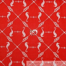 BonEful Fabric FQ Cotton Quilt VTG Red White Nautical Rope Seahorse Ocean Beach