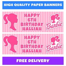 BARBIE Personalised Birthday Banner - Barbie Birthday Party Banners
