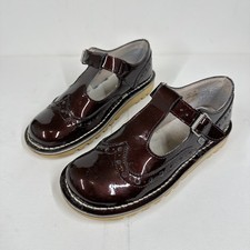 Ladies KICKERS Kick T-Bar Brogue Burgundy Patent Leather School Shoe UK Size 5
