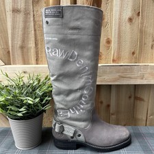 G-Star Raw Below The Knee Boots Pull On Grey Fleece Lined Womens Uk 3