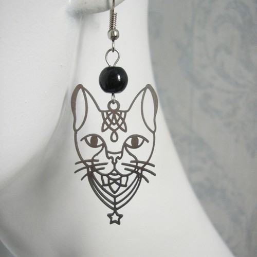 Steel cat face earrings - cat,