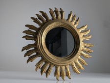 Gold wood sun mirror 1960s - wood, mirror,
