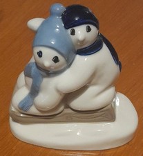 Vintage 1996 Wade Ceramic Snow Children Snowmen on Sleigh Christmas Ornament