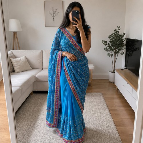 Blue heavy embroidered - embroidered, indian