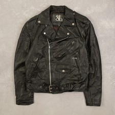 Vintage 80s Leather Biker Jacket M Made in Korea Men's Black Motorcycle