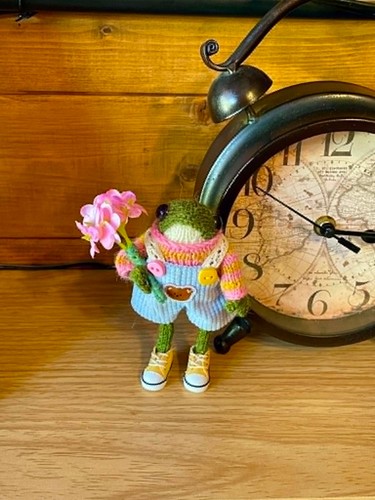 Hand knitted frog doll - frog,