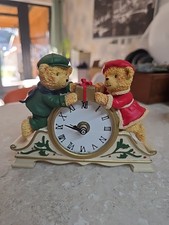 Vintage Avon Christmas Teddies Sarah & Theodore Clock Teddy Bear Figurine