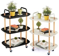 3 Tier Beech Wood & Plastic Serving Storage Trolley Food Drinks Cart on Wheels