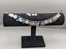 Vintage Silver 800 925 & Enamel Travel Souvenir Charms Bracelet - 22cm Length