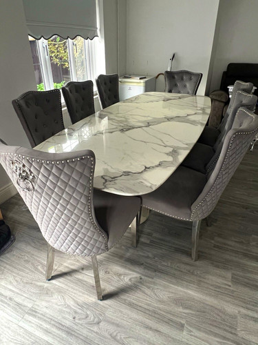Marble effect oval dining - marble,