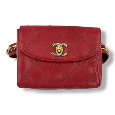 Chanel Vintage Single Flap Red Turn Lock Belt Bag