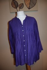 M&S Royal Purple Cotton 30% Silk Shirt Blouse 16 Pintuck Floaty Boho Peasant VGC