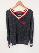 Ladies TOMMY HILFIGER DENIM Navy Blue V Neck Knit Jumper Size XL CG N51