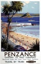 Vintage Penzance Gateway to West Cornwall Art  Railway Travel Poster A1/A2/A3/A4