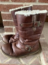 Ugg Kensington Leather Biker Boots Sheepskin Fur Lined Size 8.5 Brown