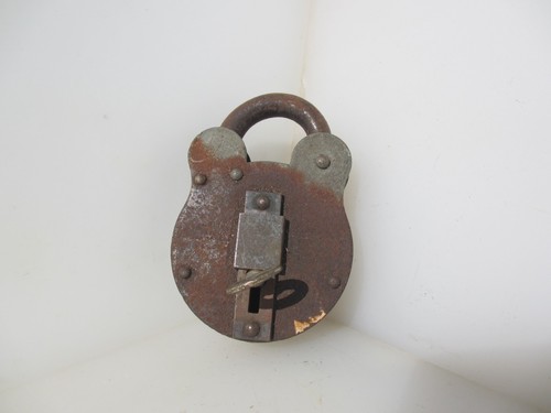 Large vintage iron padlock - vintage,